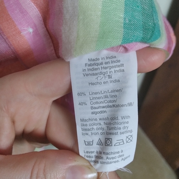 J. Crew Classic Fit Boyfriend Button Front Linen Blend Shirt in Rainbow Stripe - Picture 11 of 11